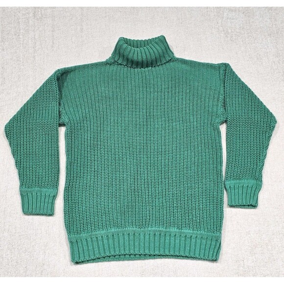 Sweaters - Vtg 80s GAP Clothing Co. 100% Cotton Large Green Chunky Cable Knit Sweater
